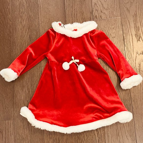Toddler Size 2 Red Velveteen Christmas Fancy Dress with White Furry Edges - Picture 1 of 5